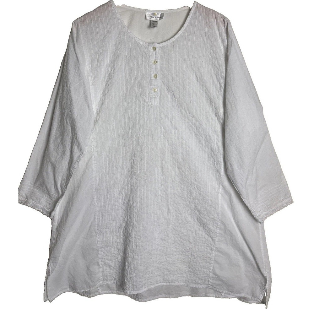 Carole Hochman Pintuck‎ Cotton Sleep Shirt Womens Large White Classic